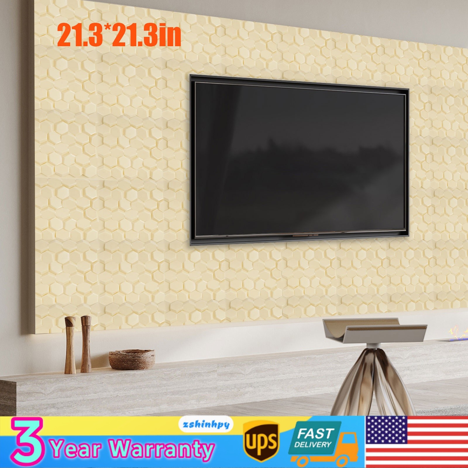 Beige 21.3" x 21.3" 3D Honeycomb Tile Brick Wall Sticker Waterproof Wall Panels