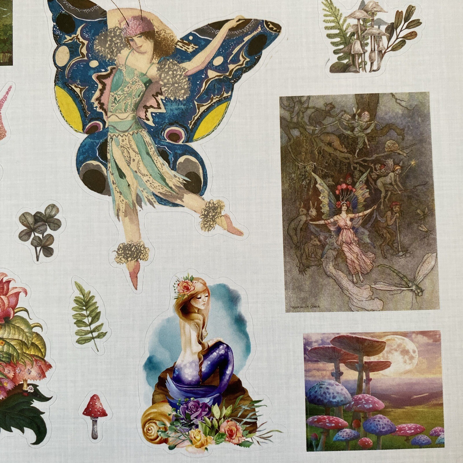 Vintage Style Butterfly Fairy Floral Unicorn Birds Mushrooms Mermaid Stickers