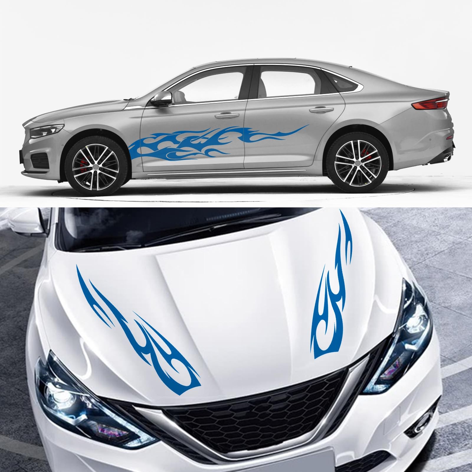 4PCS Universal Racing Body Side Stripe Skirt Decals, Auto Hood & Sides Door D…