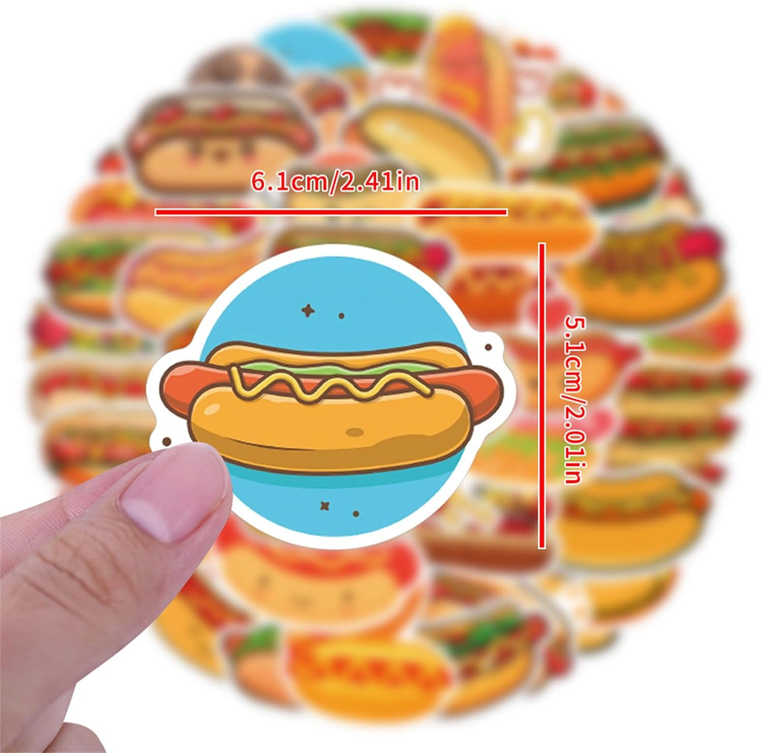 55Pcs Hot Dog Stickers for Water Bottles Laptop,Hot Dogs Party Decorations,Foods