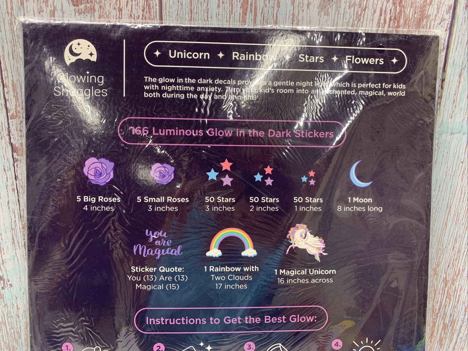 Unicorn & Stars Glow In The Dark Wall Stickers For Kids Baby Bedroom NIP