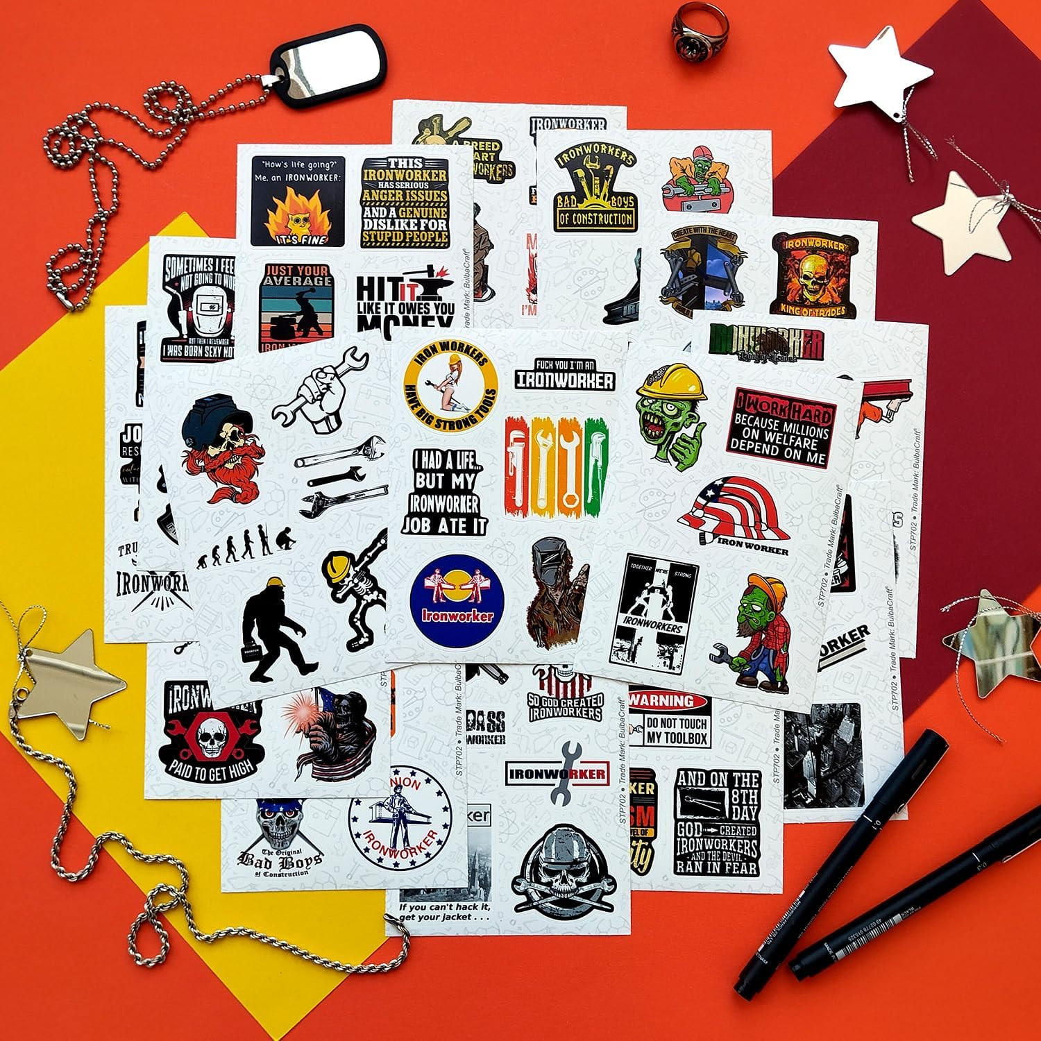 Bulbacraft 100Pcs Funny Ironworker Stickers for Hard Hat, Ironworker Decals for