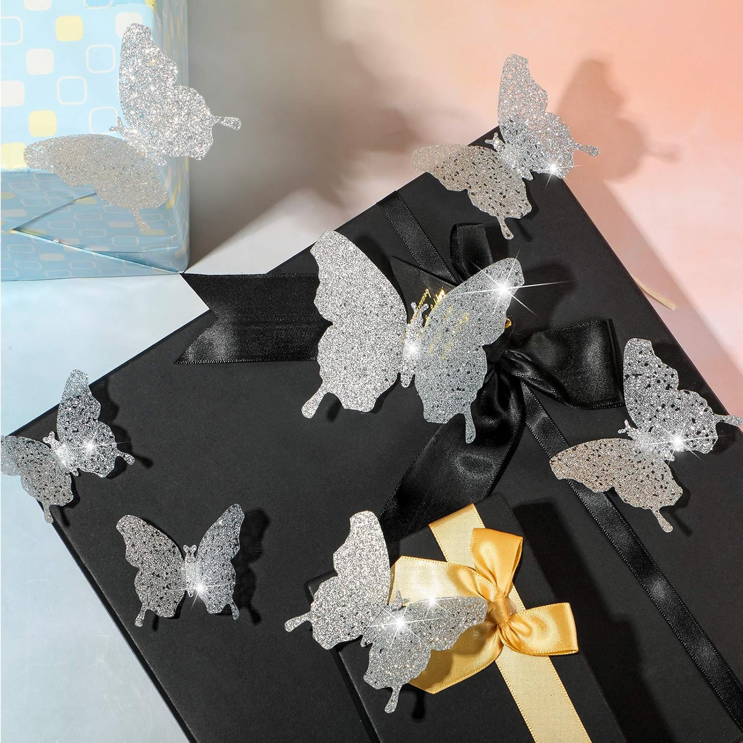 48 Pieces Butterfly Wall Decor DIY 3D Mirror Butterfly Stickers Removable Decals