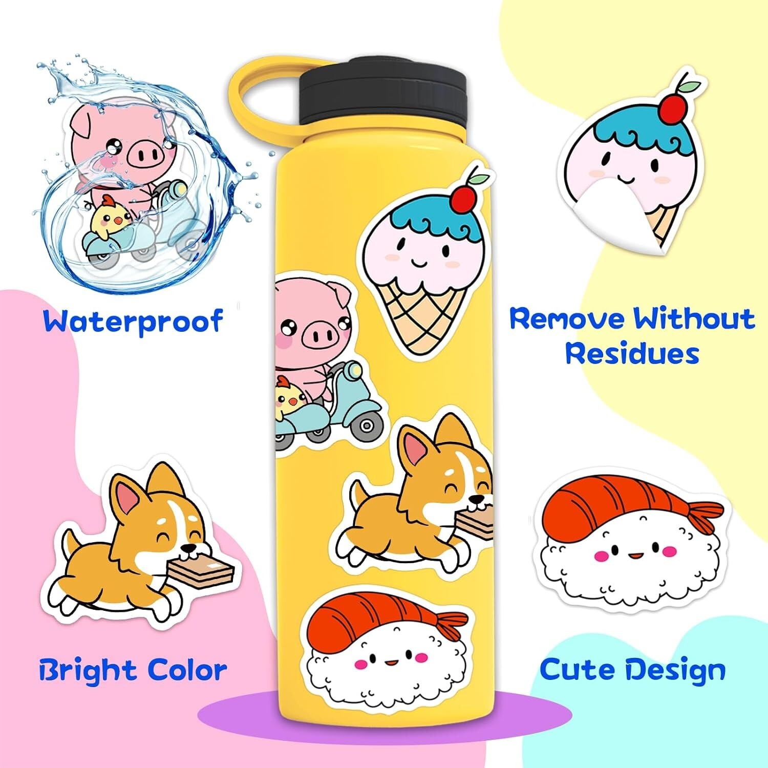600Pcs Stickers for Kids Water Bottle Vinyl Waterproof Scrapbook Cute Bulk
