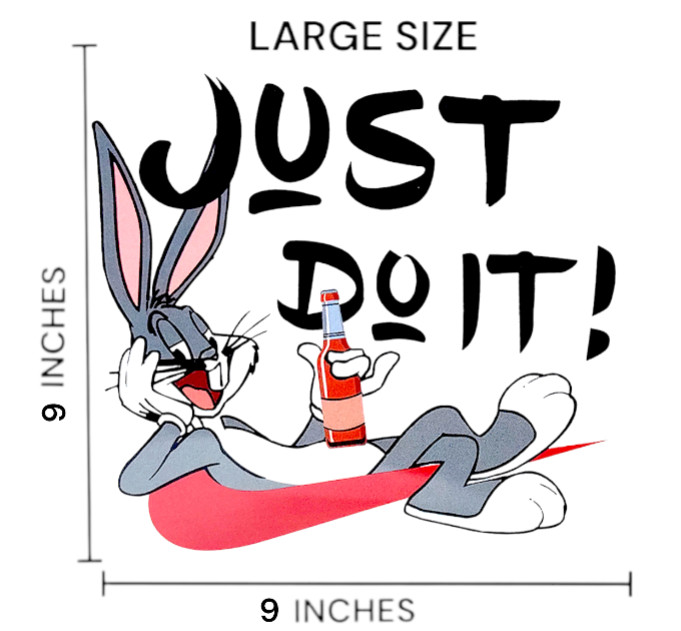 Bunny Drinking Just Do It Iron On Sticker Vibrant Color for T-shirts Hoodies