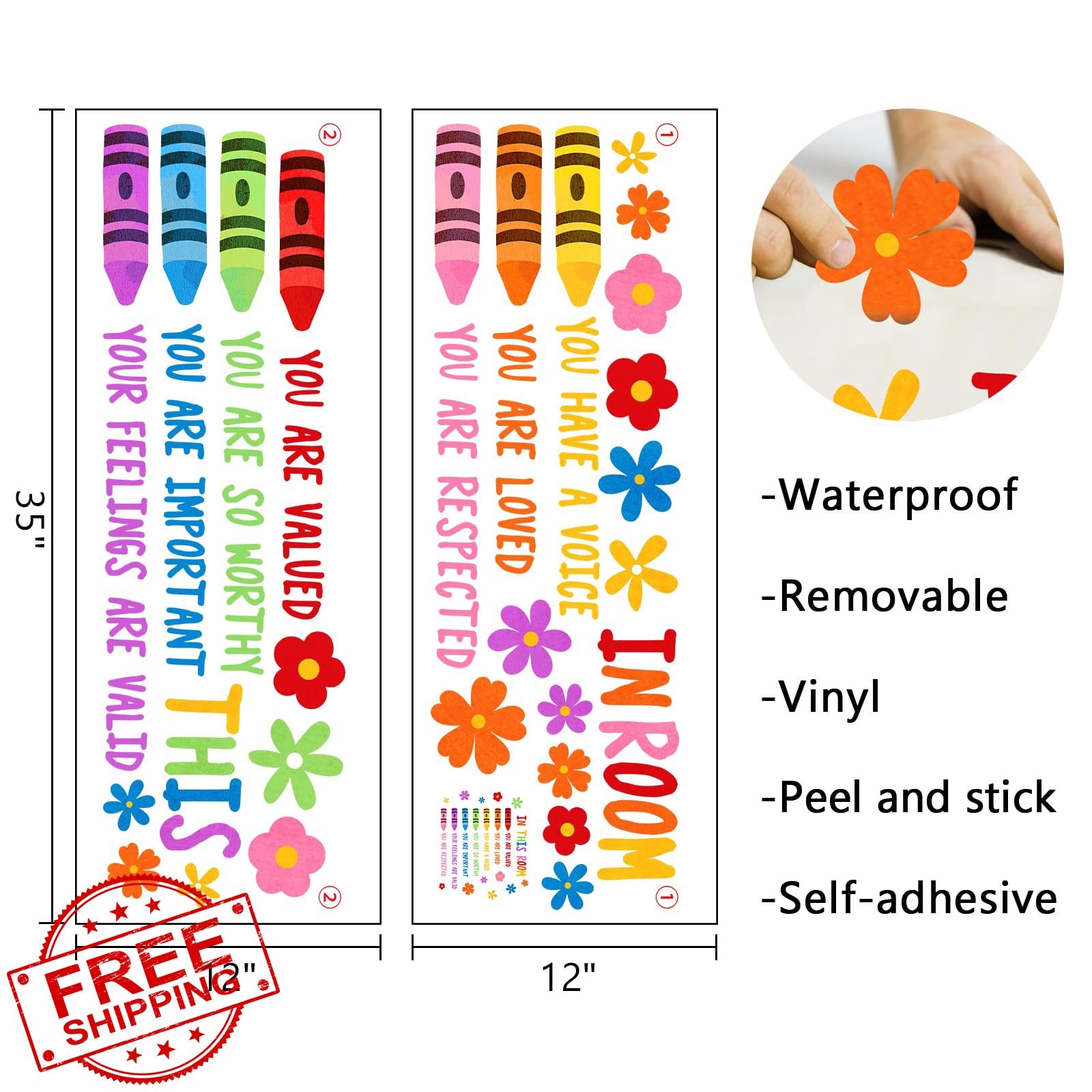 Mfault Floral Crayon Wall Decals Motivational Rainbow Flower Art