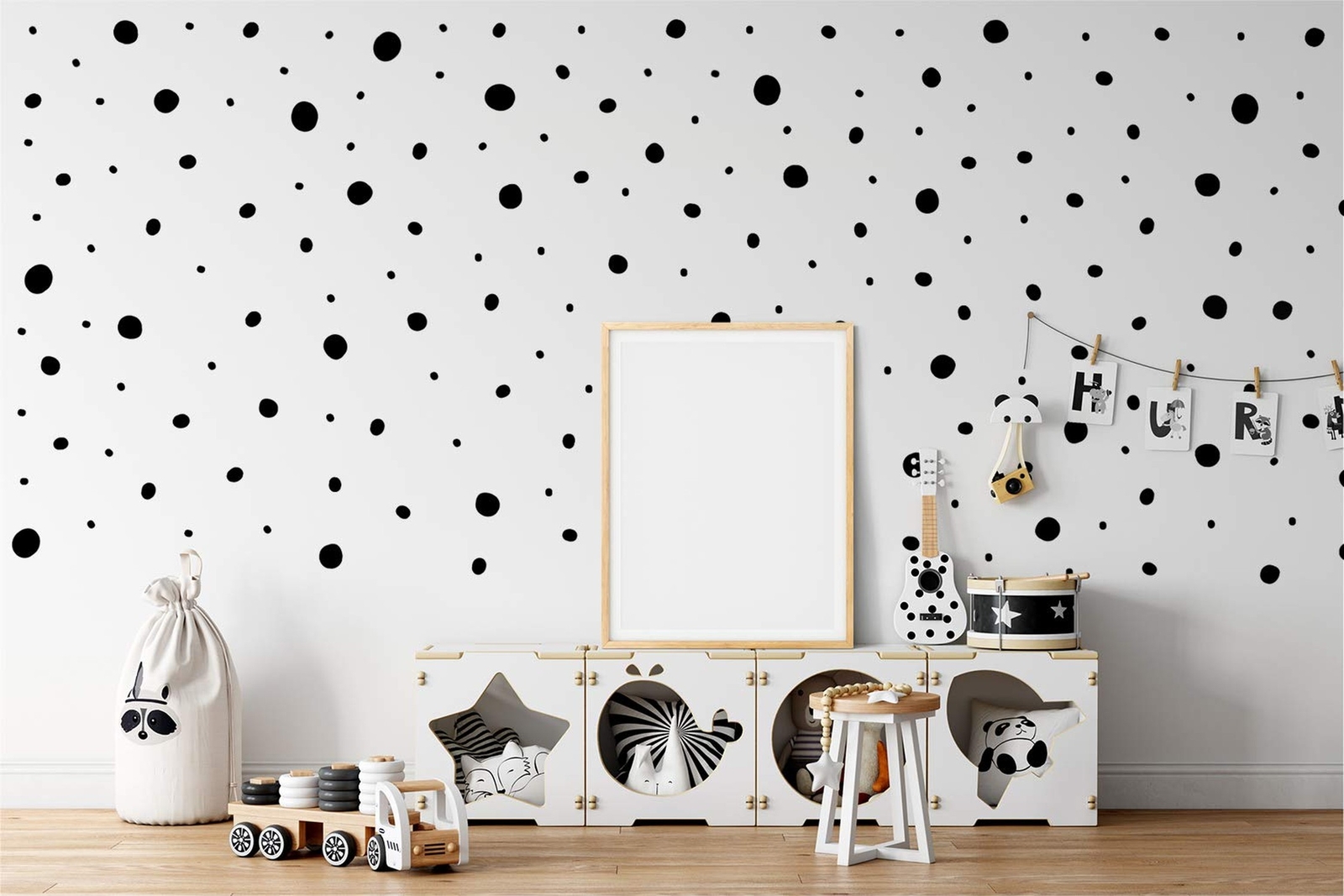 | Hand Drawn Blobs & Dots Dalmatian Irregular Shape Home Nursery Decoration P…