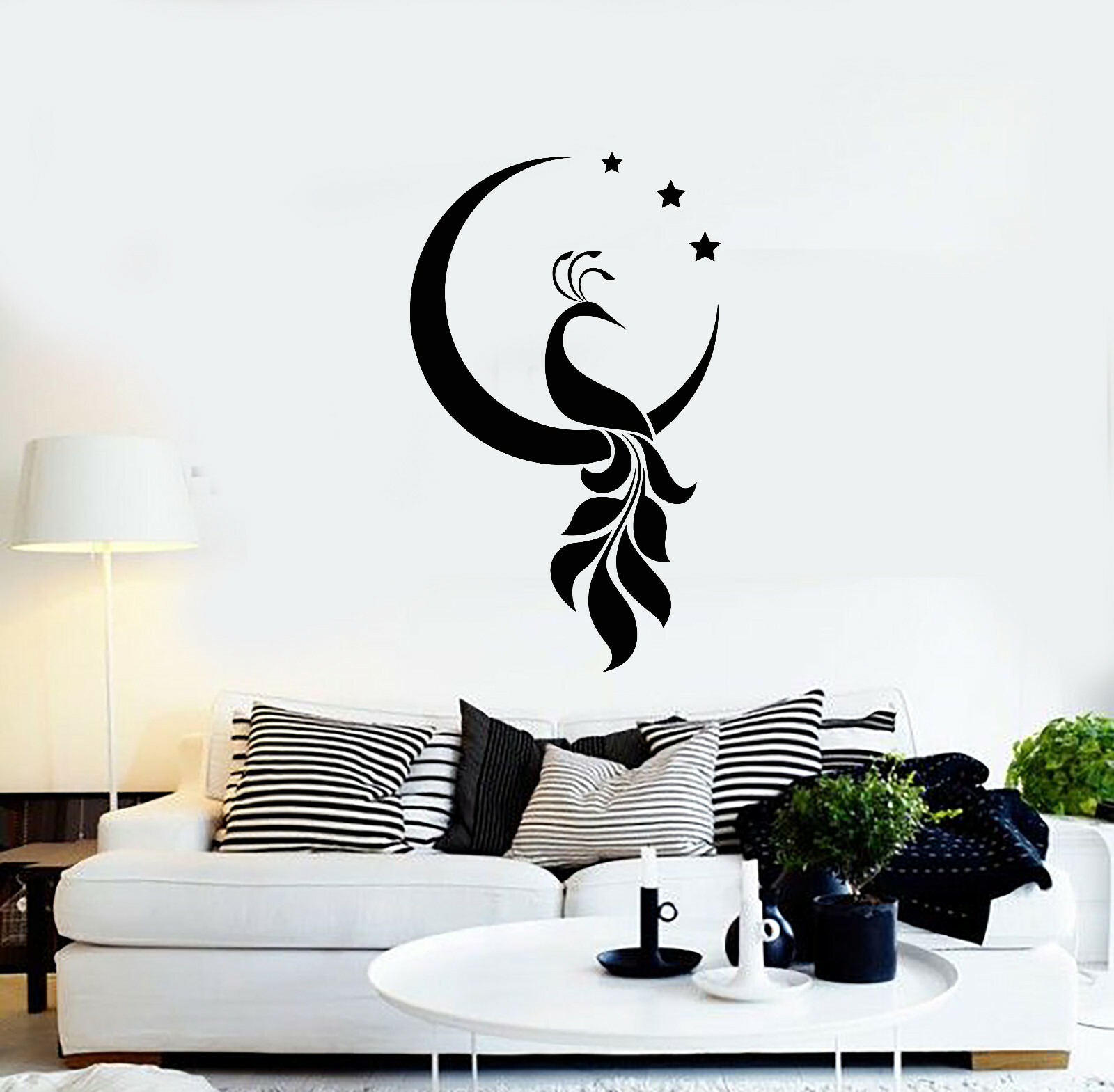 Vinyl Wall Decal Peacock Bird Crescent Stars Decor Room Home Stickers (ig5699)