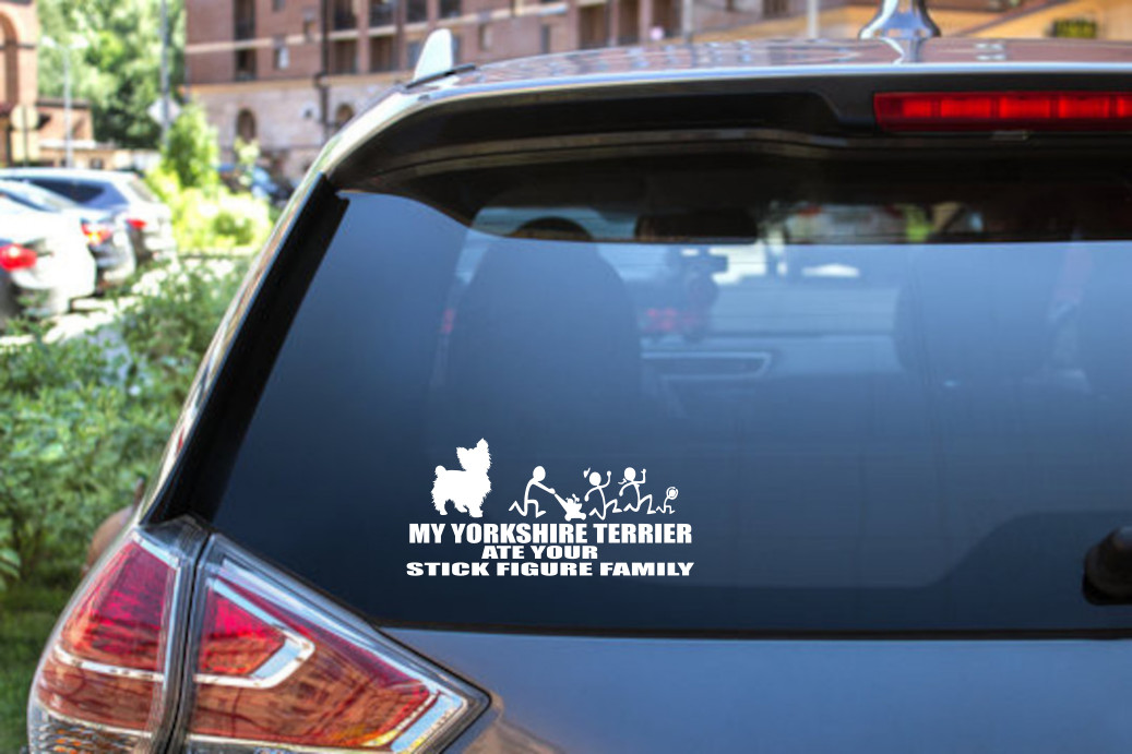 Yorkie Humor: 'My Dog Ate Your Stick Figure Family' Decal #9077S