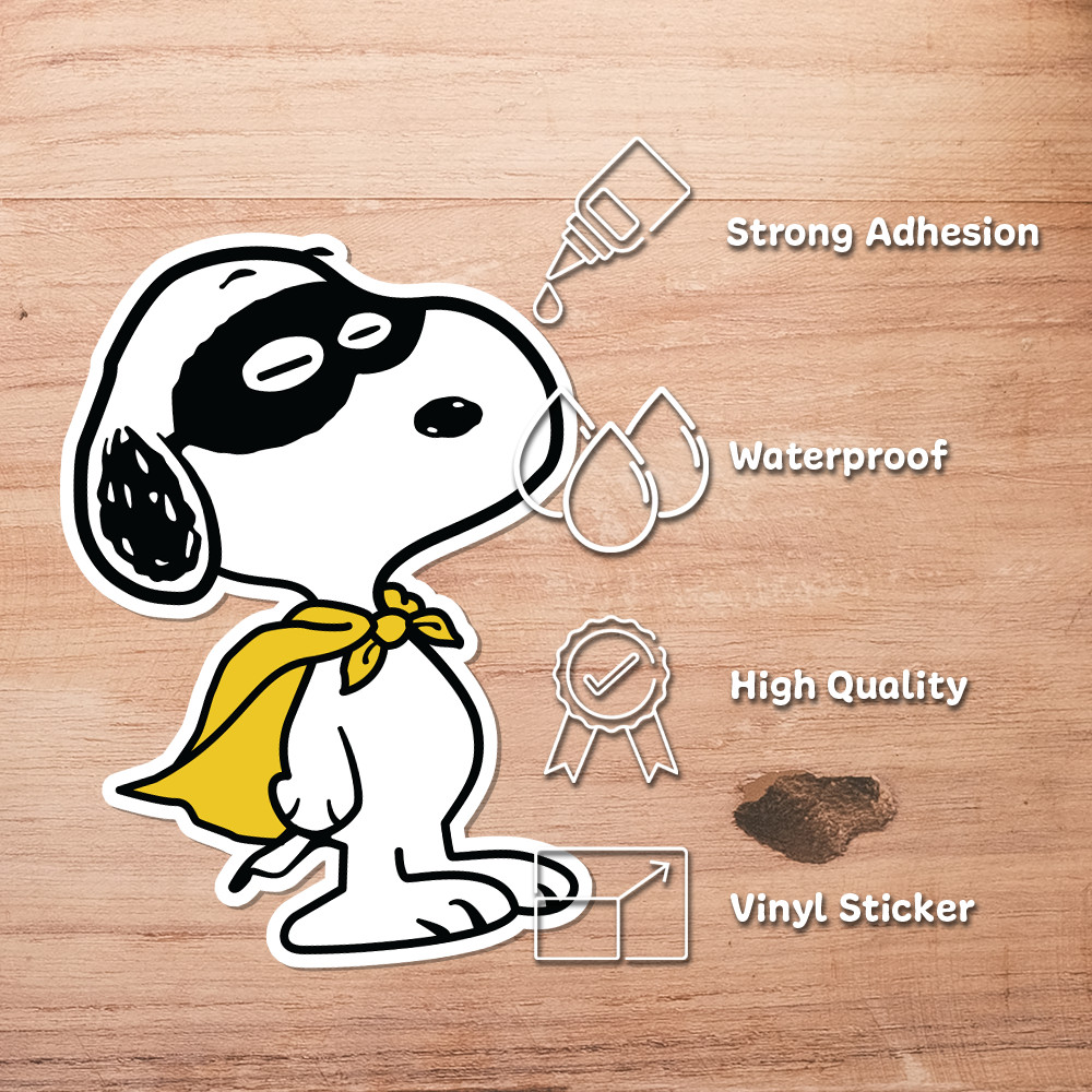 Peanuts Snoopy superhero with cape and mask, cute and colorful sticker 2.8" x 4"