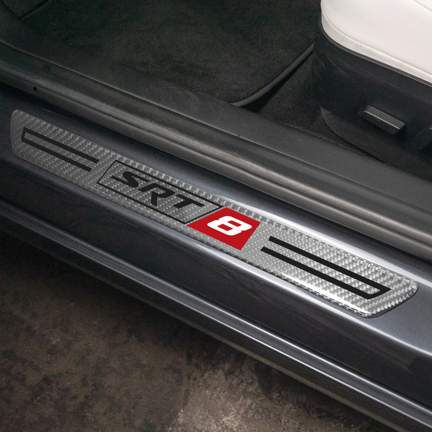 Dodge SRT-8 Silver Carbon Fiber Universal Door Sill Protector Kick Plates