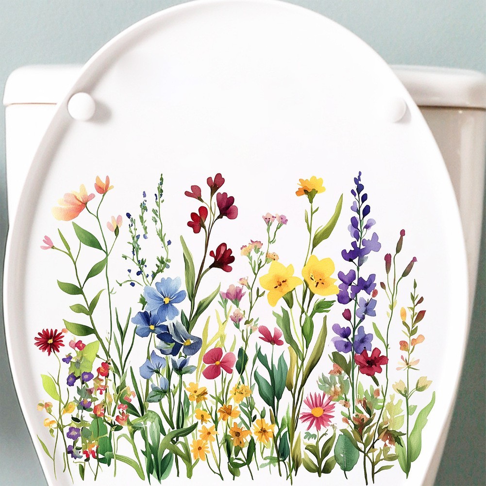 Decorative PVC Stickers for Toilet with Floral and Leaf Designs Set of 4