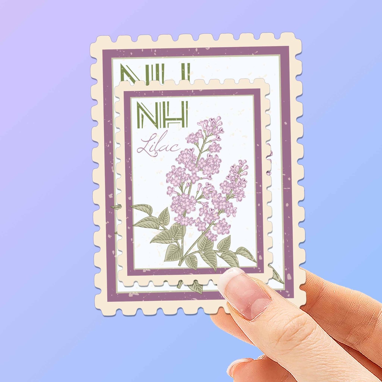 New Hampshire State Flower Lilac Sticker – NH Vintage Stamp Decal for Laptop