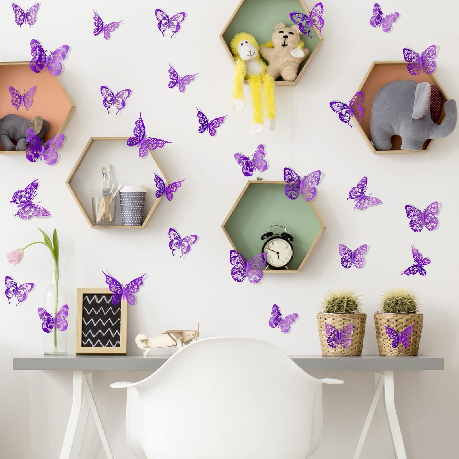 3D Butterfly Wall Decor Butterflies Wall Sticker Removable DIY Hollow PVC But…