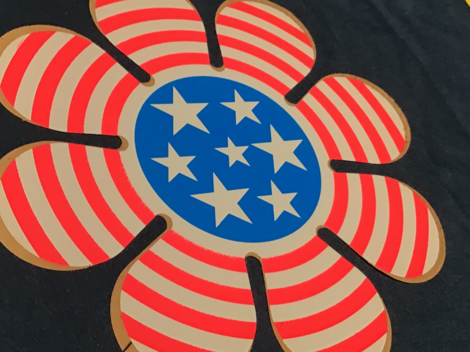 Lot x2 Vintage USA FLAG FLOWER STICKERS Old School Hippie Decals RW&B 7-1/2” NOS