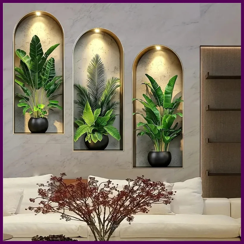 3D Watercolor Plant Wall Stickers – Realistic Potted Plants Decor, Self-Adhesive