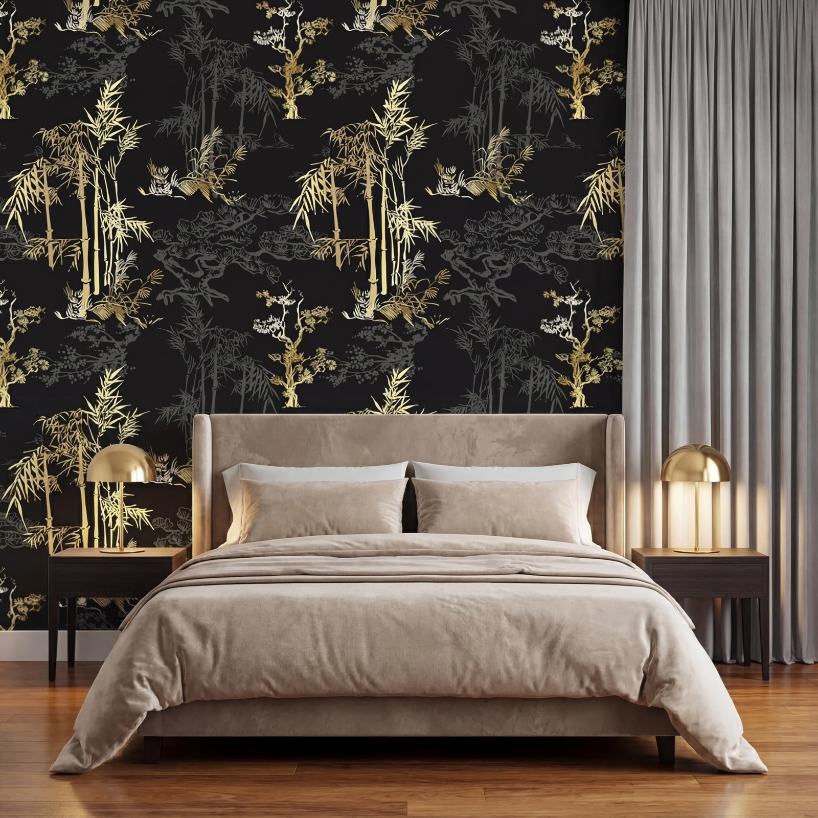 Vintage Wallpaper Peel and Stick 17" x 120" Black Gold Bamboo Forest Wallpape…