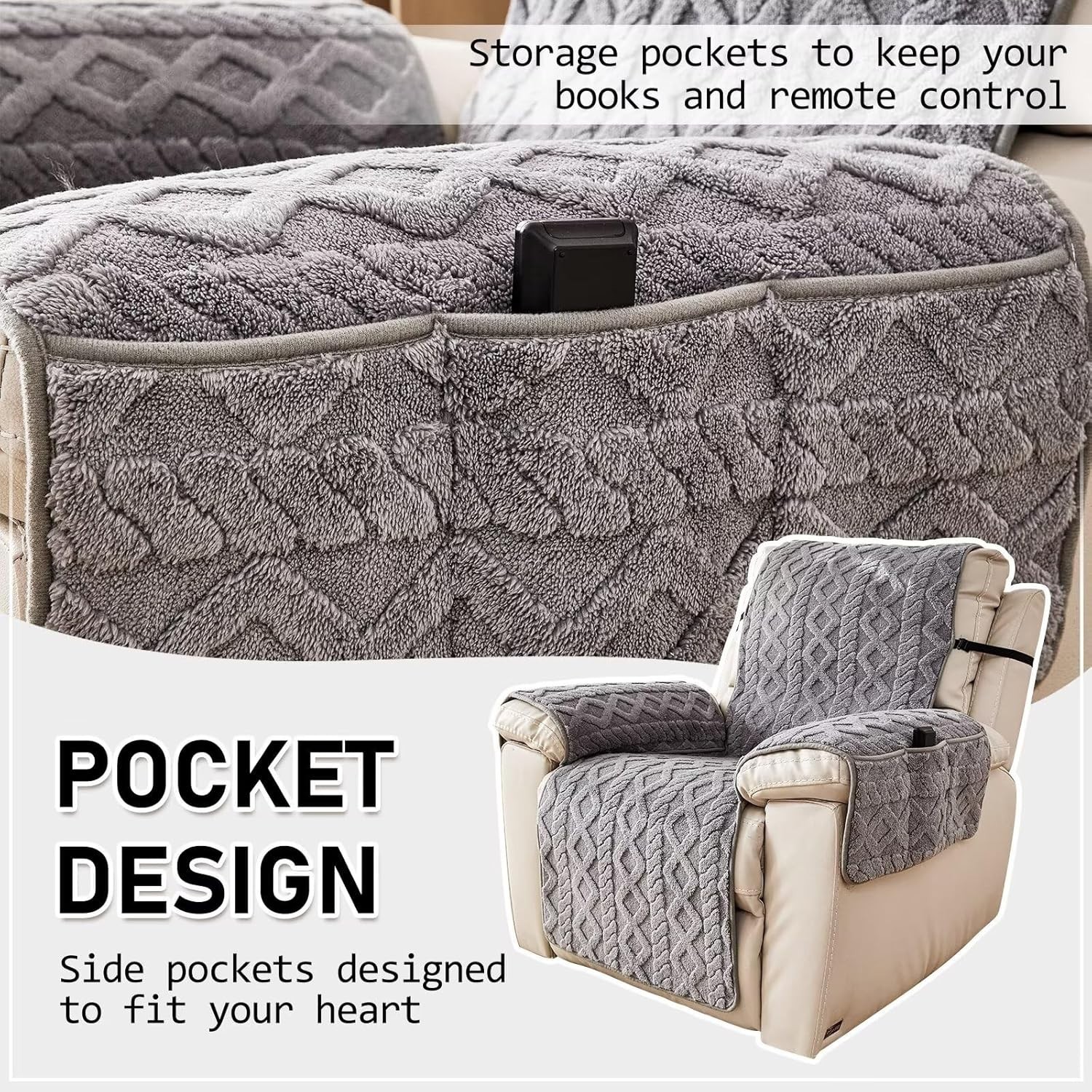 Recliner Cover for Lazy Boy Chair Protectors Washable Quilted 23In Gray