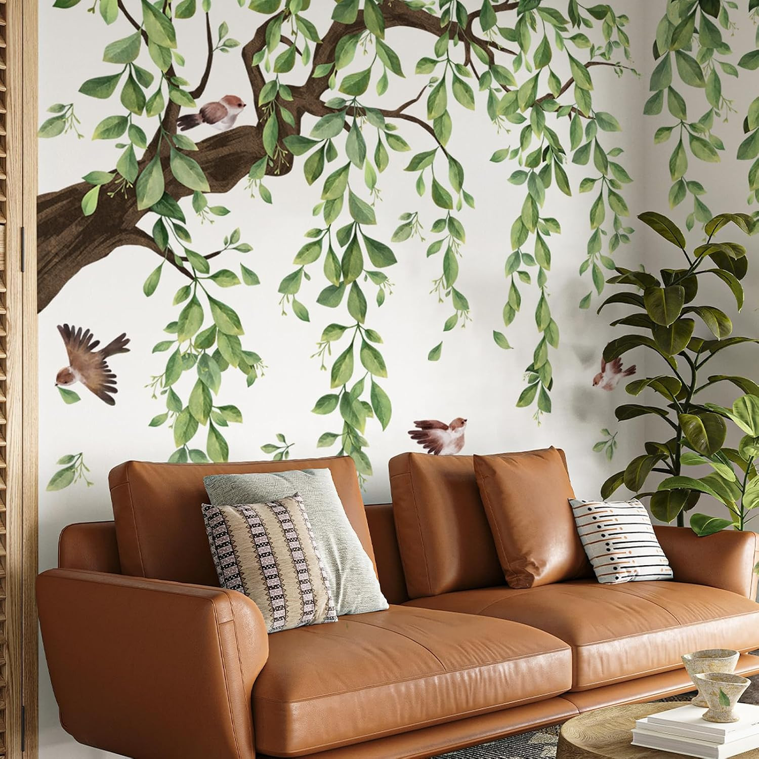 Large Pink Cherry Blossom Branch Wall Stickers – Floral Bird Decals