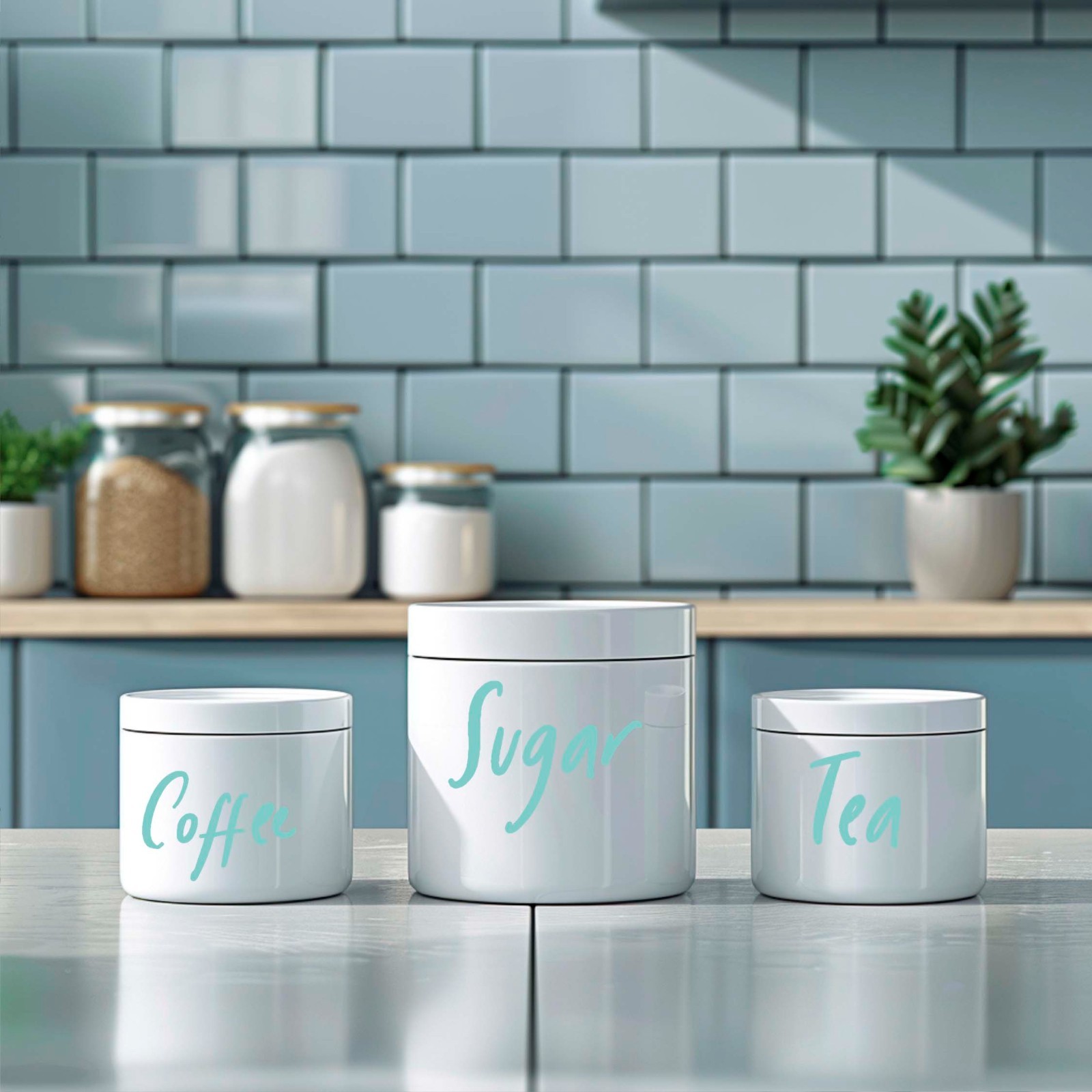 Coffee Tea Sugar canister decal vinyl lettering Pantry kitchen organization