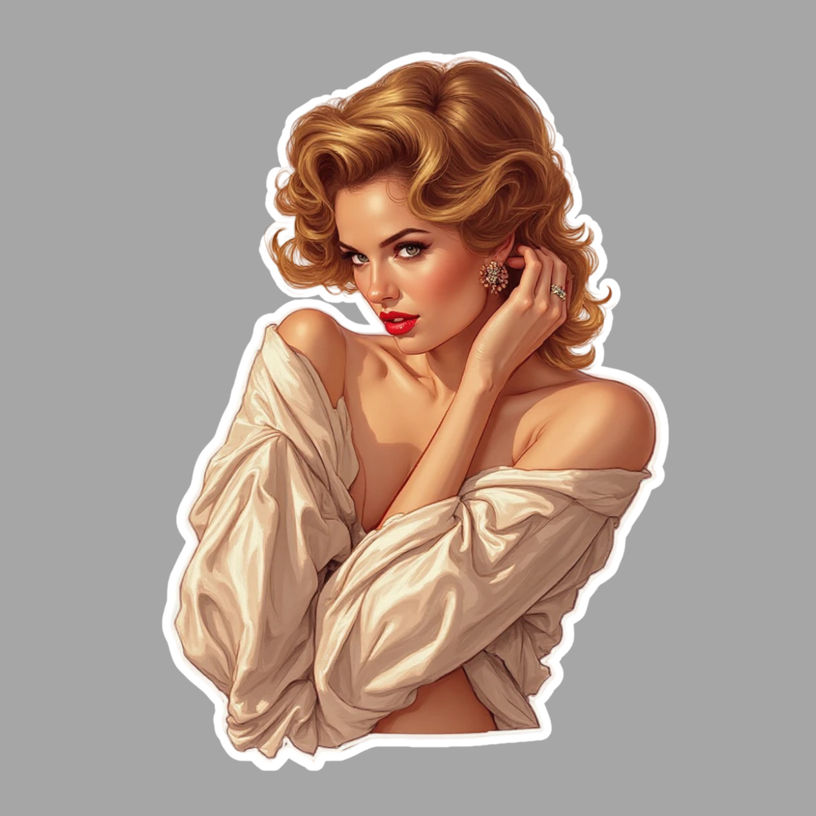 Pinup girl sticker vinyl decal vintage blonde seductive red lipstick garage