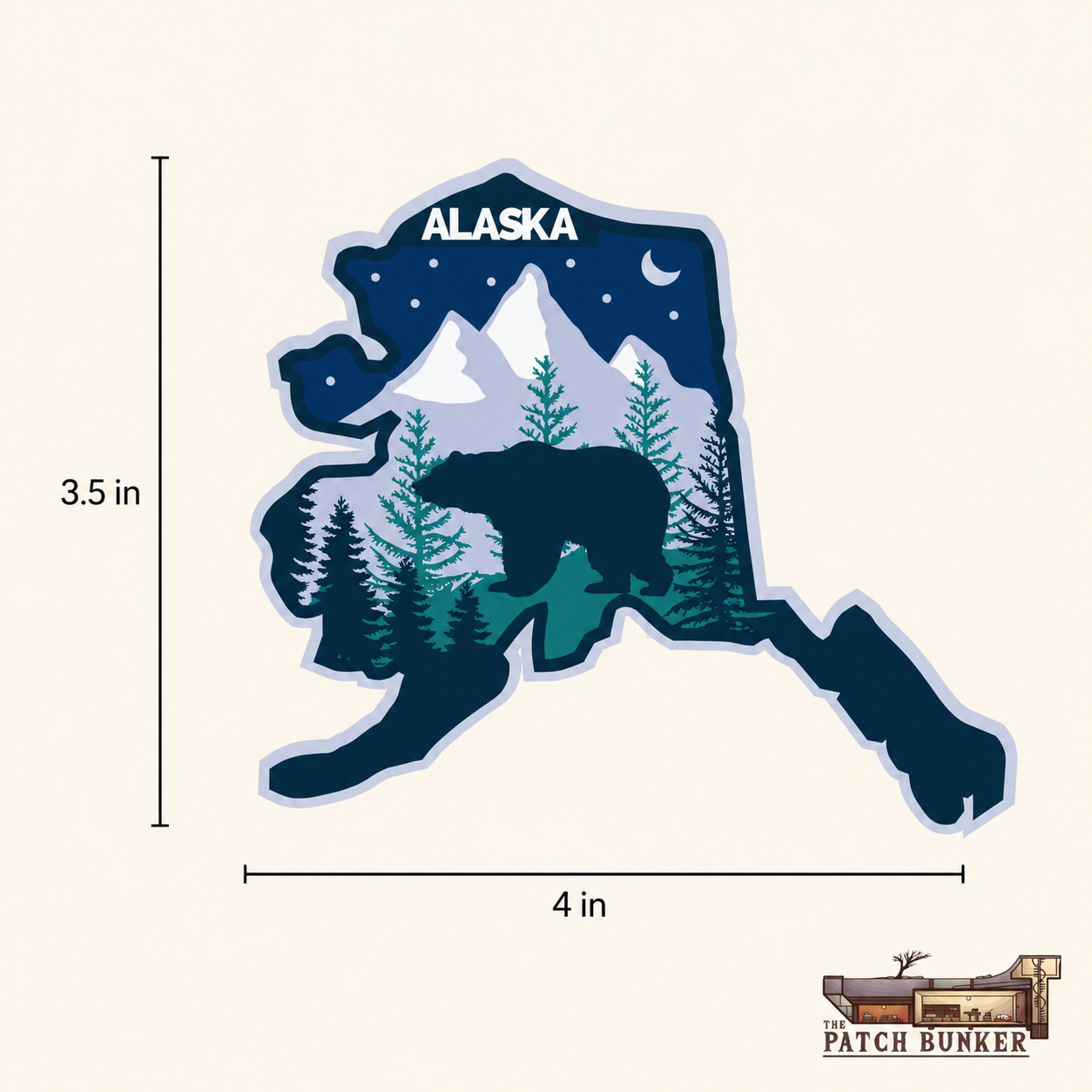 Alaska Vinyl Sticker 4×3.5in – Waterproof with Night Sky Bear and Mountains