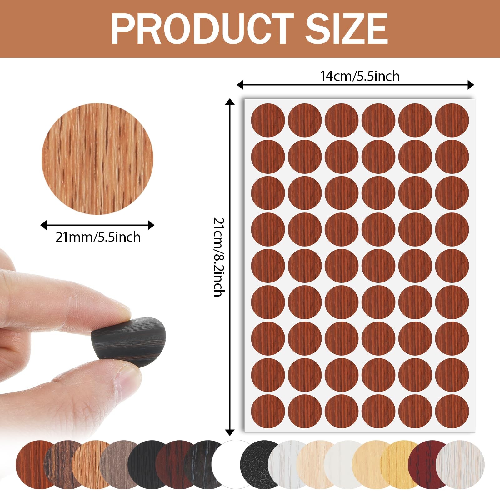 864 Pcs Wood Stickers for Furniture Adhesive 21mm (0.83 inches), Basic Color