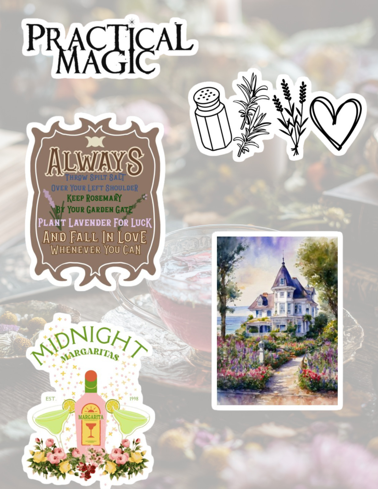 Practical Magic Witch 90's Movie 5pc Sticker Pack