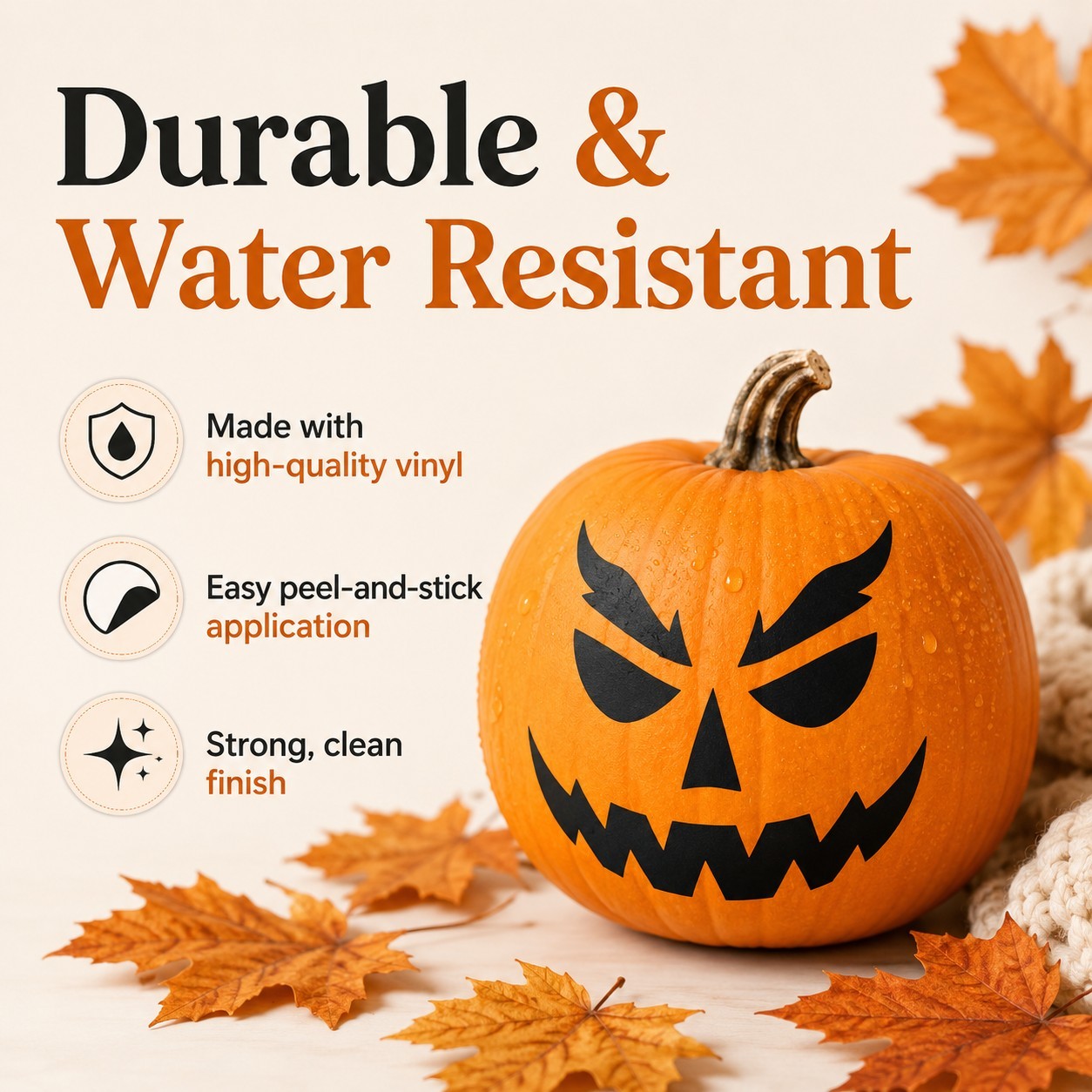 Halloween Pumpkin Face Sticker Set | 4 Reusable Jack-O'-Lantern Vinyl Decals