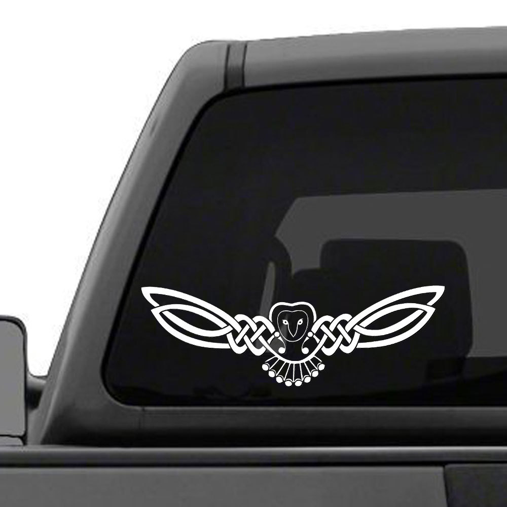 Celtic Owl Knot TWO 7" Vinyl decal, Irish Tribal Trinity car truck window Mirror