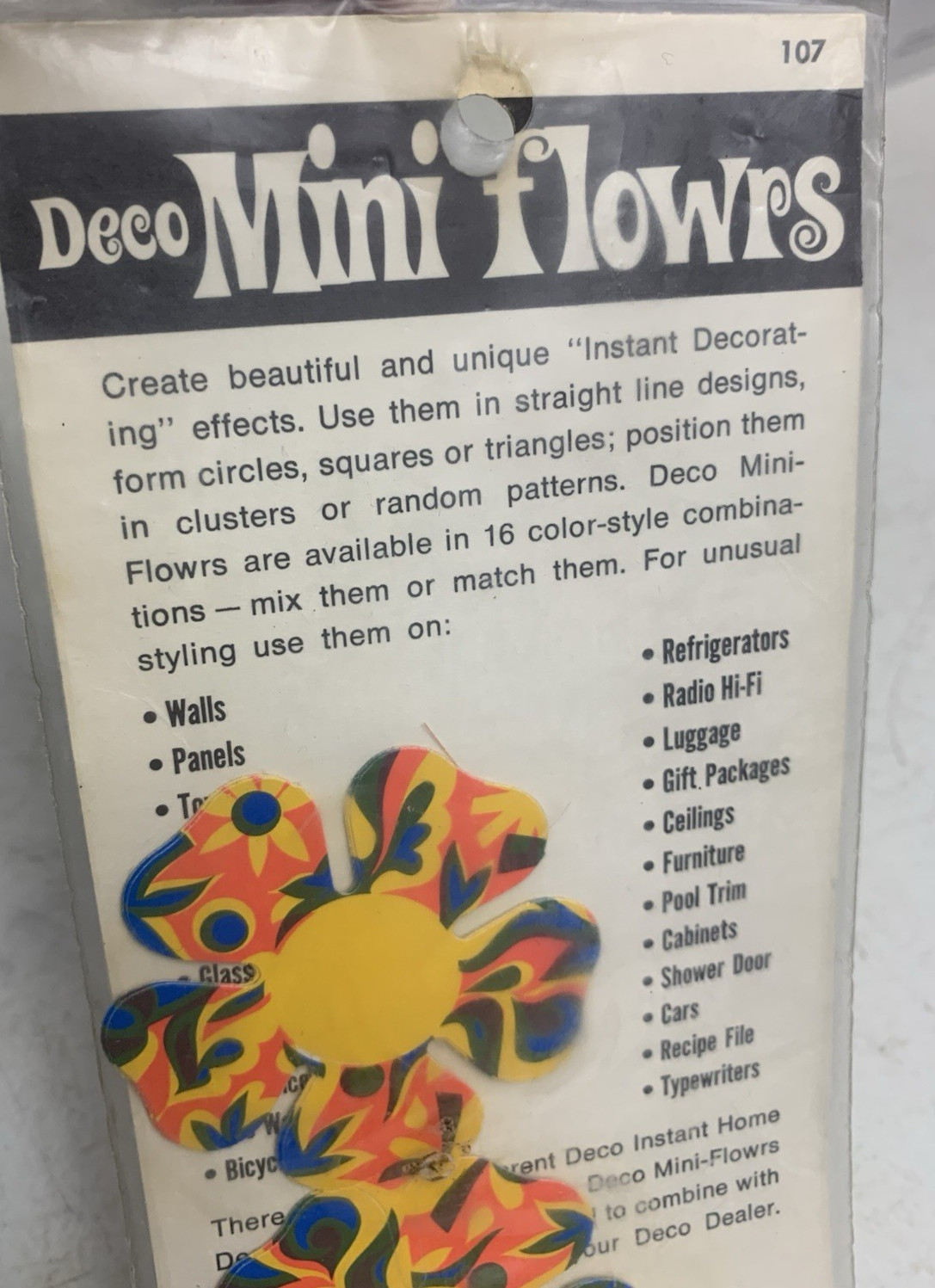 Vintage 60s Deco Mini Flowrs A Flower Power Groovy 10 pc Self-Adhesive Retro