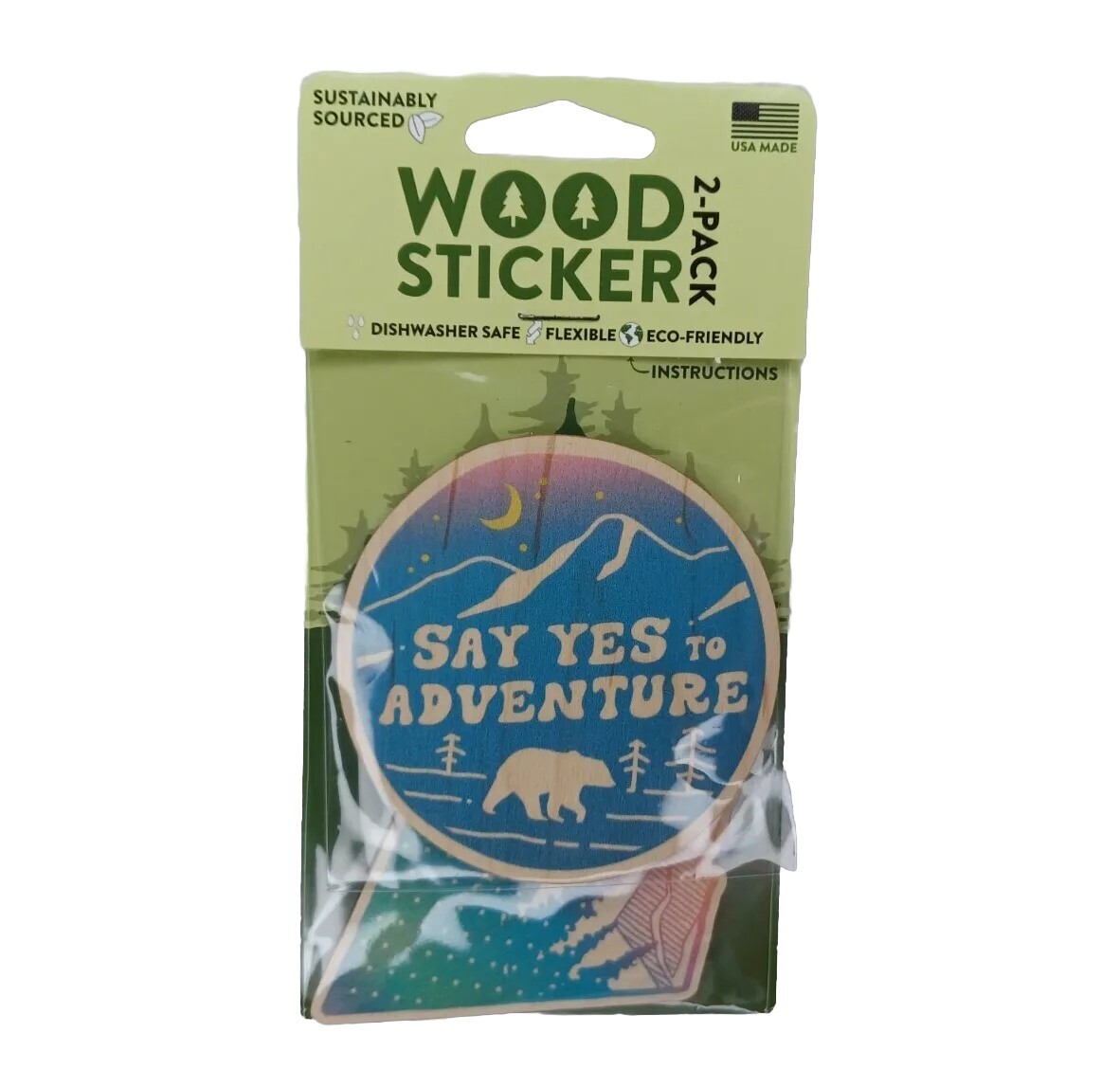 Wood Sticker 2 Pack Decal Bottle Laptop Car USA Made Hiking Outdoors Eco