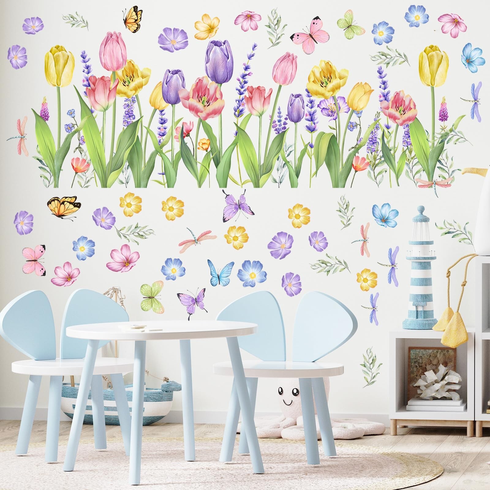 Eersida 6 Sheets Spring Wall Stickers Flower Decals Lavender Tulip Butterfly …