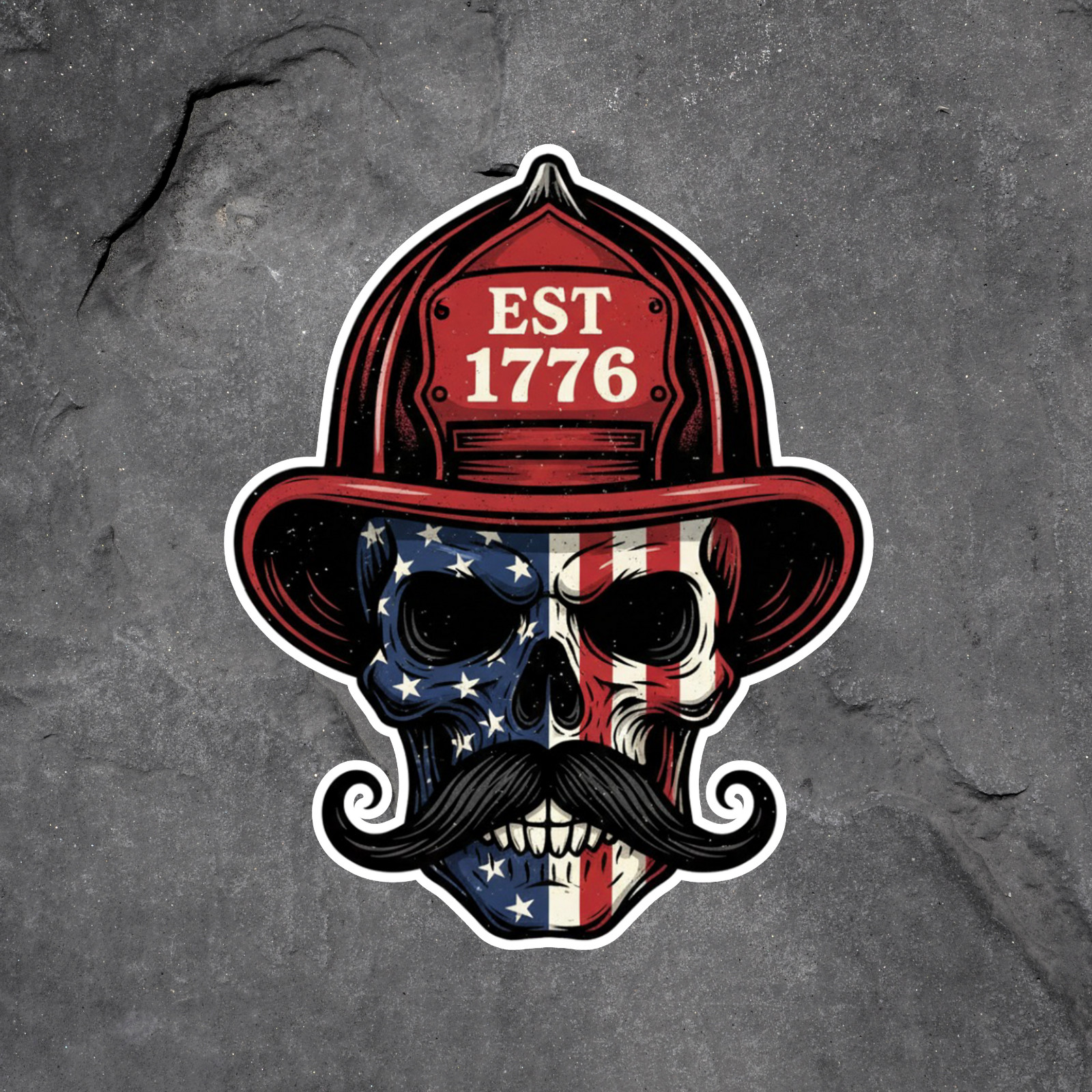 Firefighter Skull Sticker Vinyl Decal Patriotic USA Flag 1776 Helmet Graphic