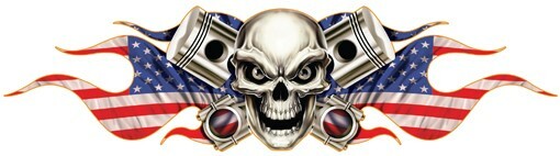 Peel-off – Skull Pistons Flag Car Sticker – Window – Auto Decal 36 inch