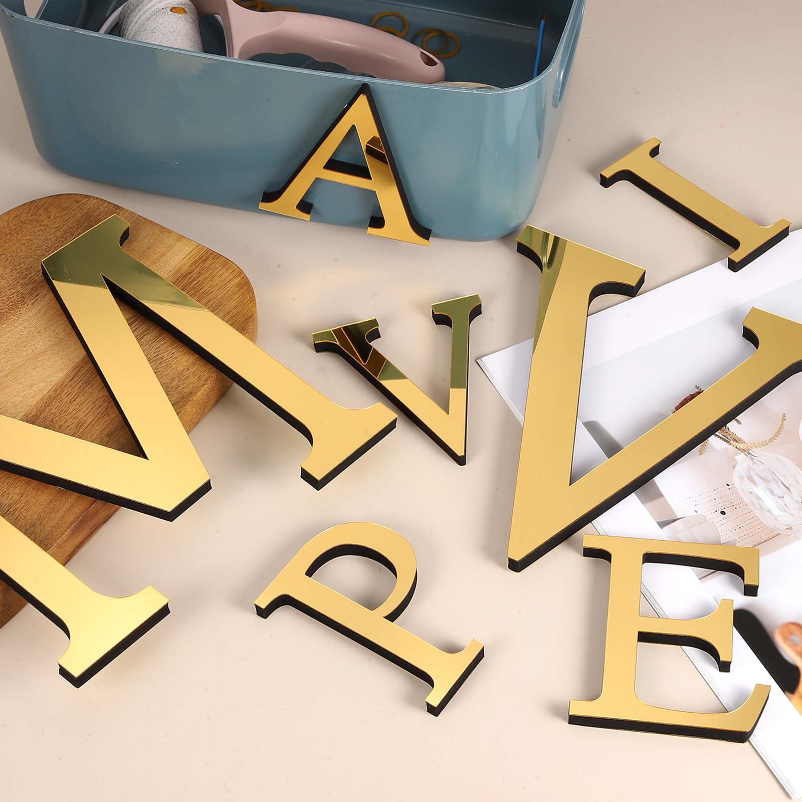 2Pcs Mirror Sticker 3D Letter Y 8 Inch Light Gold for Wall Decor