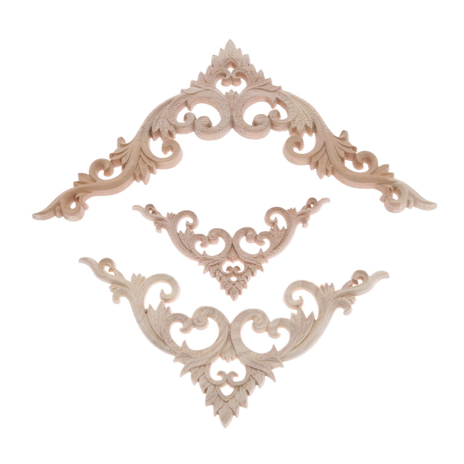 Wood Appliques Decorative Wood Onlays for Furniture, 4Pcs Unpainted DIY Woode…