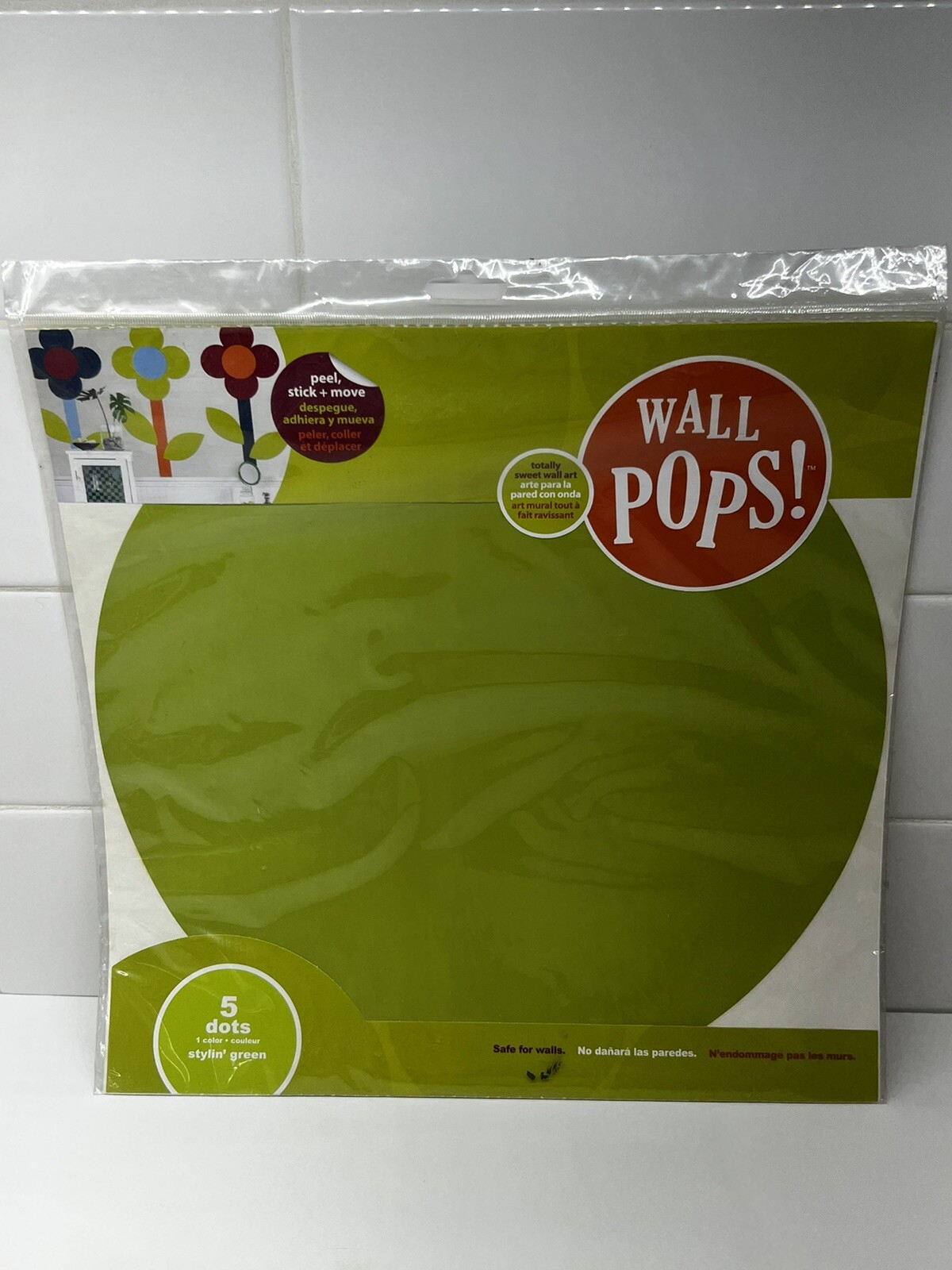 Wall Pops! Removable Wall Art, Large Self-Stick Decals, 5 13" Green Dots – NEW