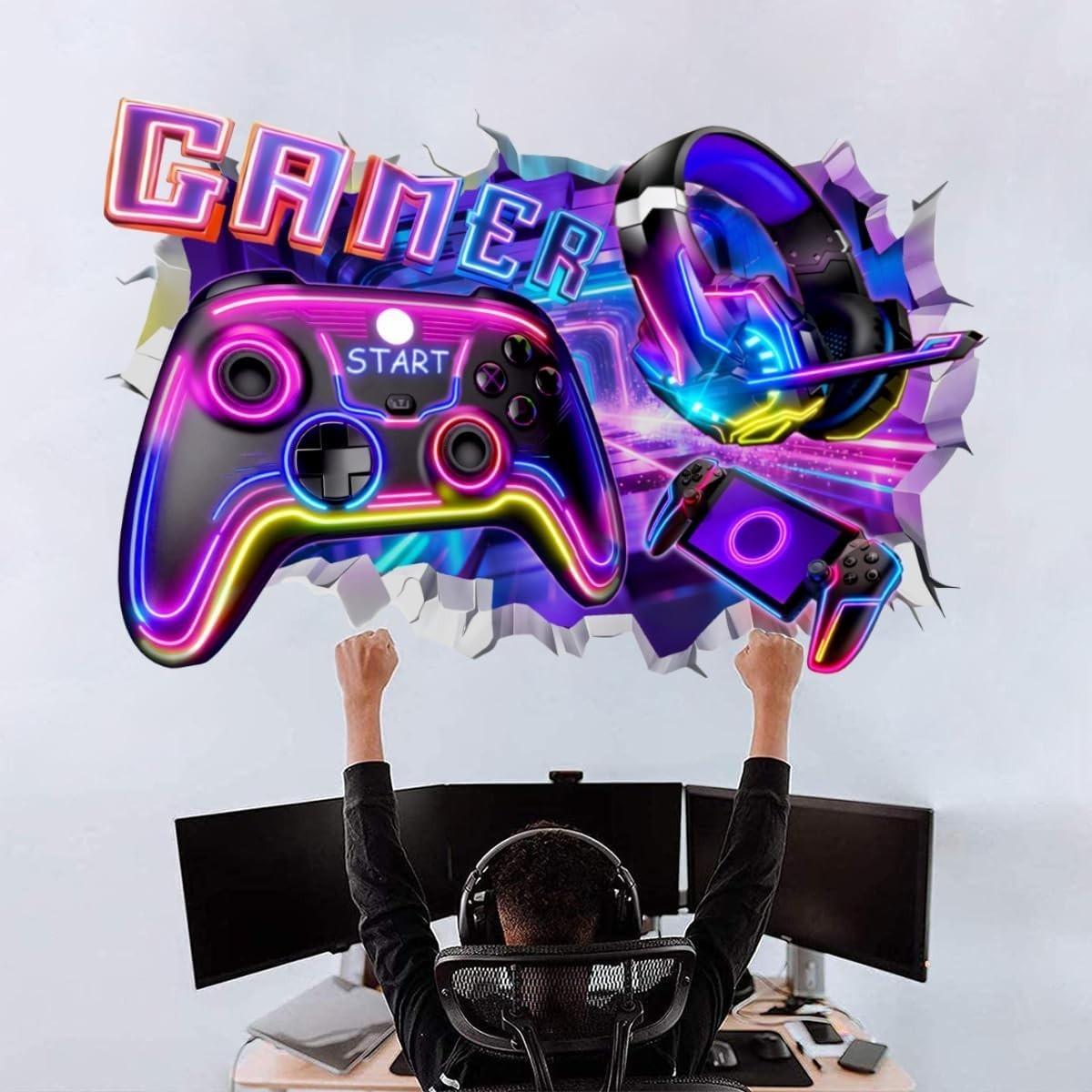 3D Game Room Decor Gaming Room Wall Decals Colorful Gamer Controller Video Gamin