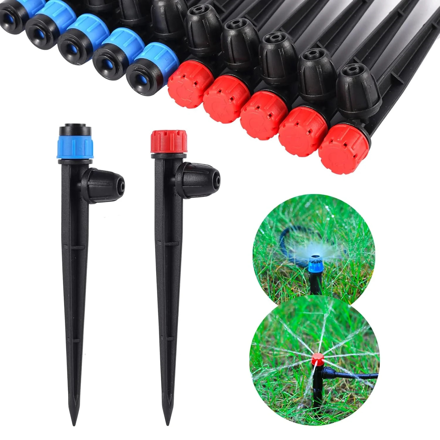 Drip Irrigation Emitters with Adjustable 360 Degree Water Flow Drippers for 1/4
