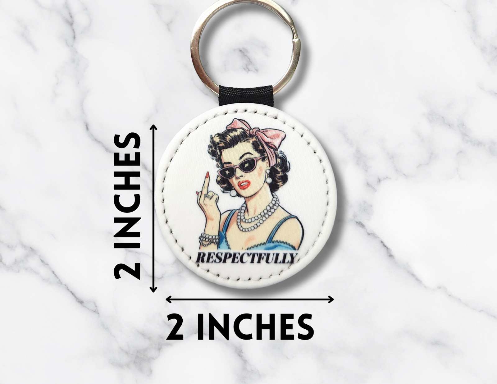 Retro "Respectfully" Middle Finger Keychain – PU Leather, 2×2 Inches