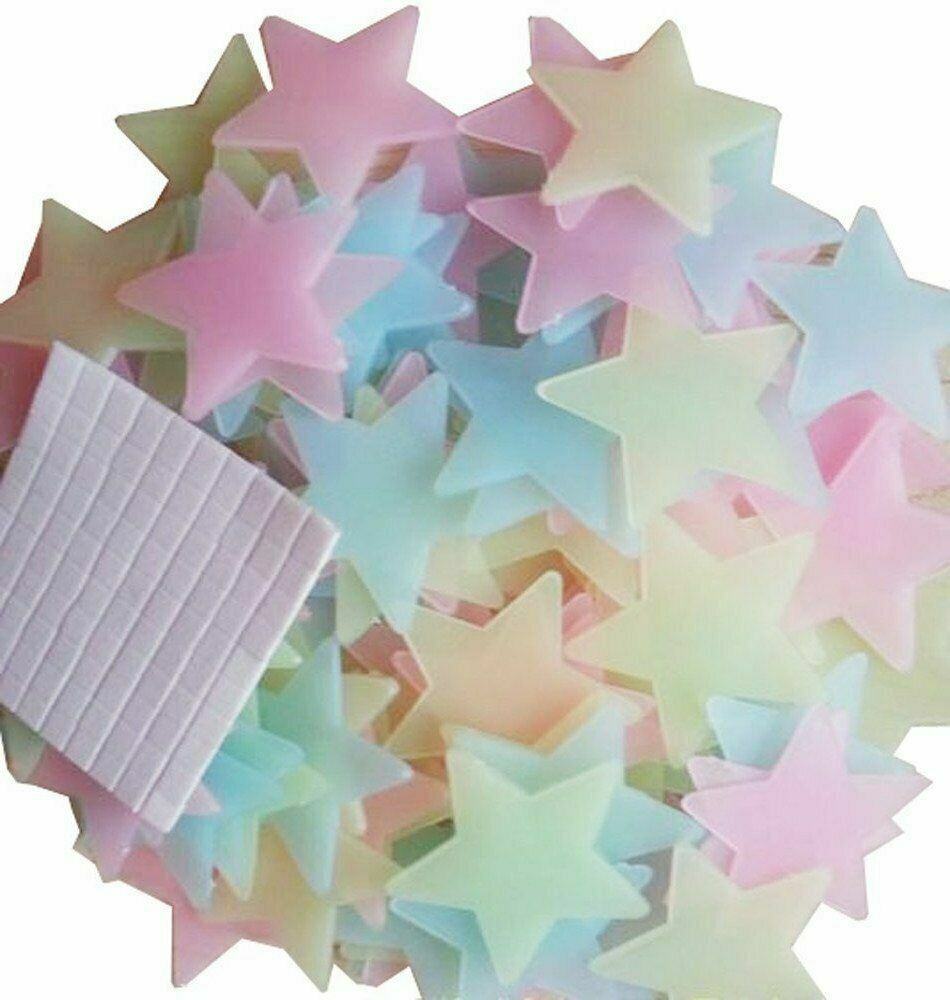 Multicolor 50 Star with 15 Heart 3D Glow In Dark Kid Baby Wall Plastic Stickers