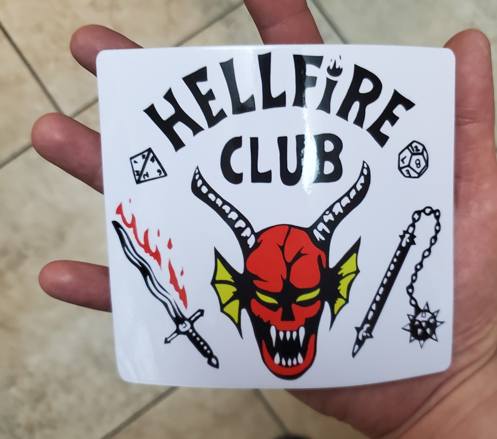 Vintage Stranger Things Hellfire Club Large White Sticker 5"x 4.75"