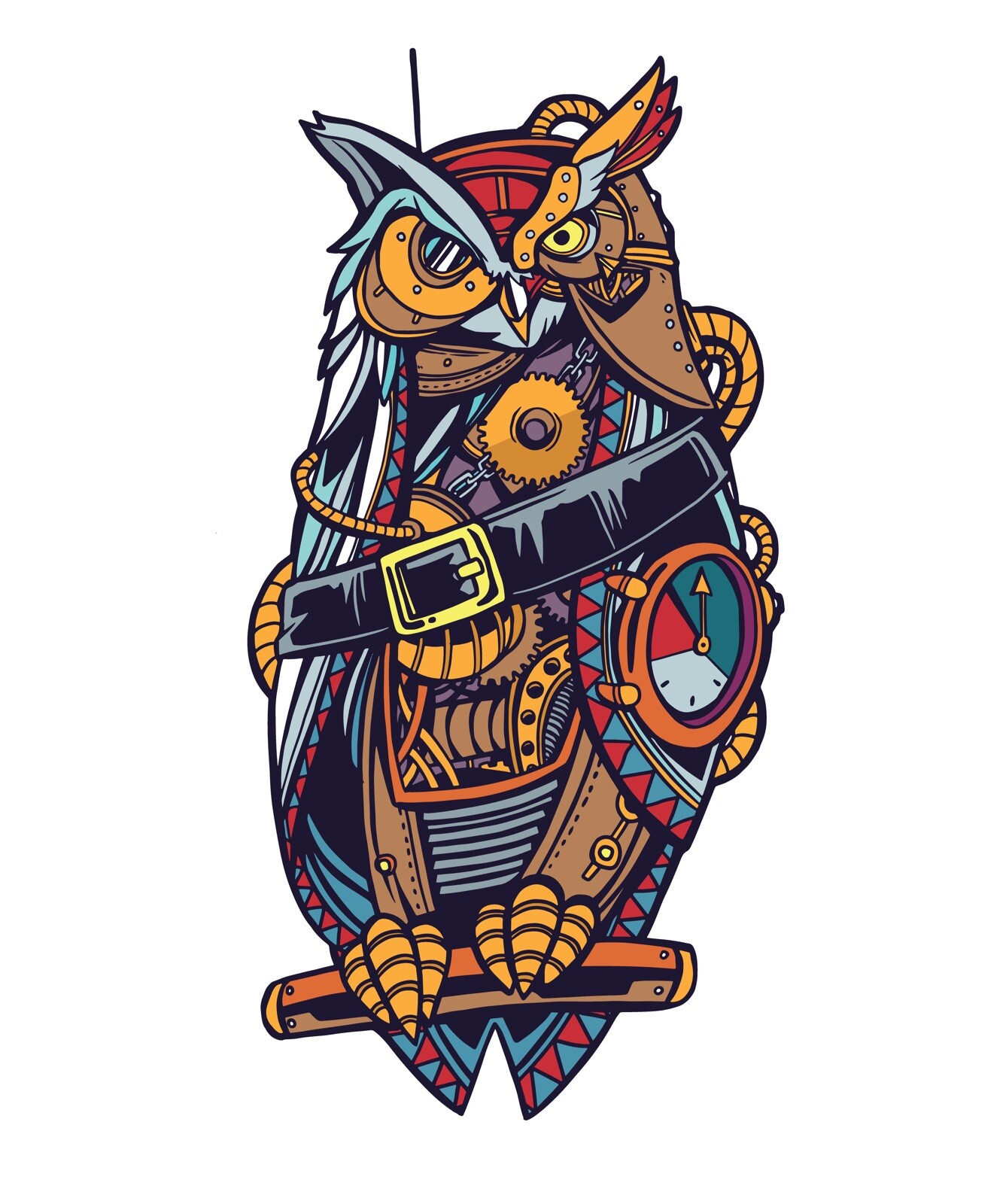 4” Owl Steampunk Sticker Compass Gears Post-Apocalyptic Literature Victorian