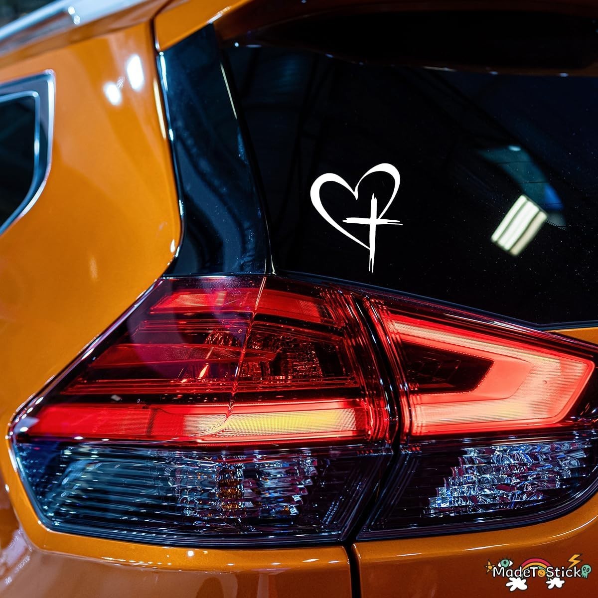 Christian Cross Heart Religious Faith Vinyl Decal Car Window Sticker 6"x8.7"