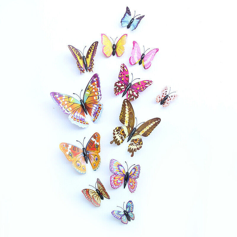 12Pcs 3D Butterfly Glow in The Dark Decal Wall Magnetic Sticker Home Mural Decor