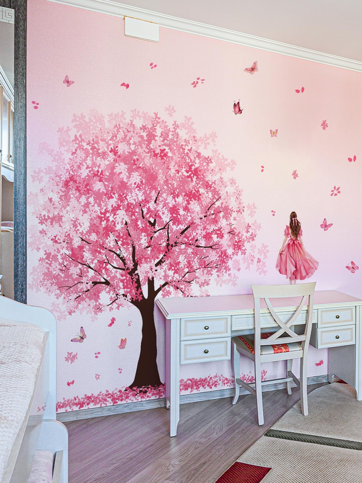 Wall Stickers Large Pink Cherry Blossom Tree Peel and Stick Removable Art Dec…