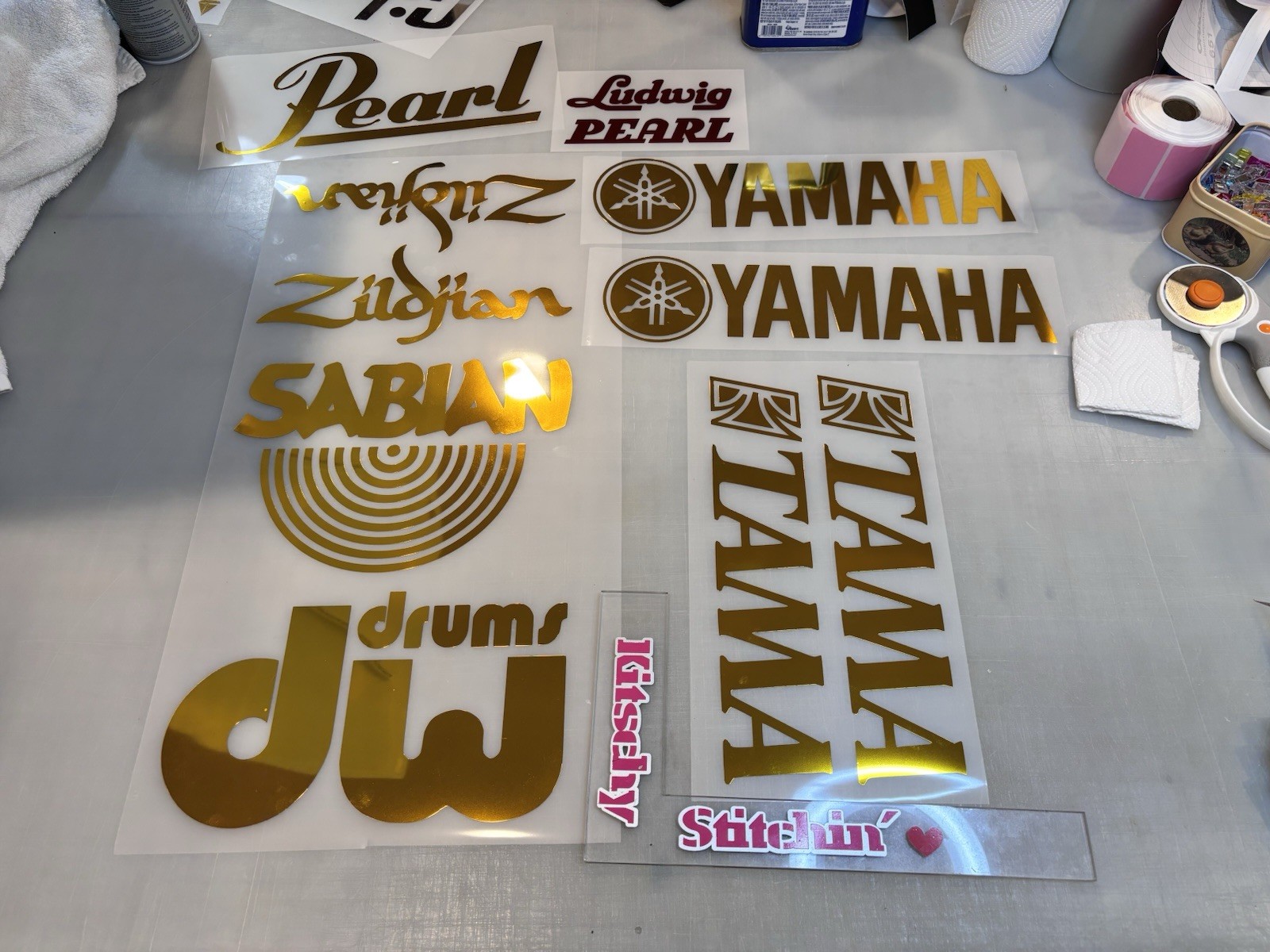 TWO Pearl Drums Die Cut Vinyl Decals Zildjian Paiste Sabian Tama Meinl DW Percus