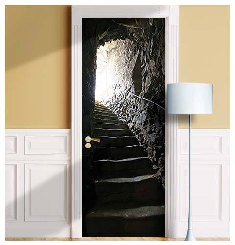 Cellar Stairs 3d door mural sticker, Cover, Decal, Peel'n'Stick, Laminated