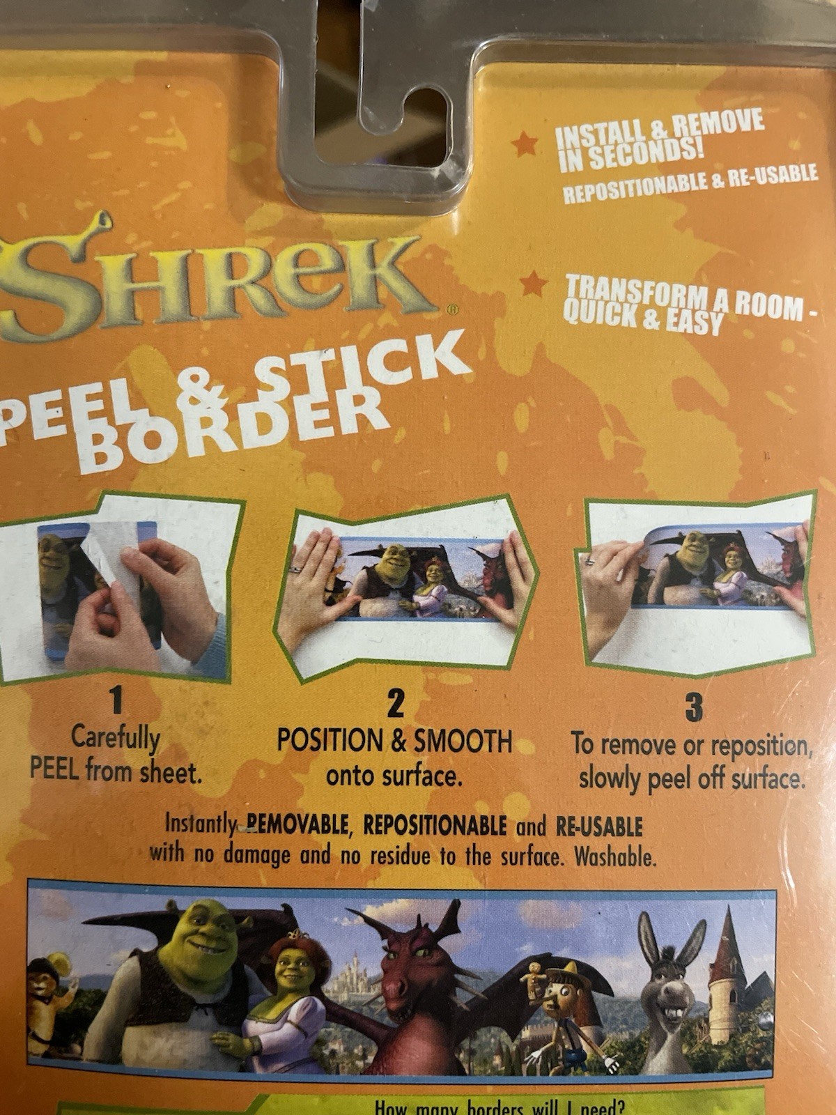 Shrek Peel and Stick Border Stickers for Kids Rooms New In Box
